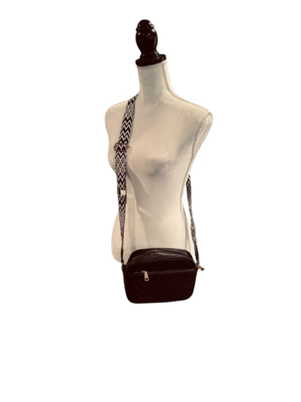 Women's Black Crossbody Bag with White Strap, One Size